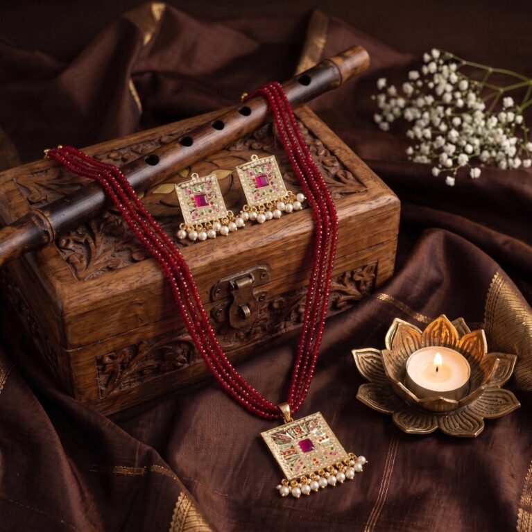 Garnet Jadau Gold-Plated Medallion Necklace & Earring Set