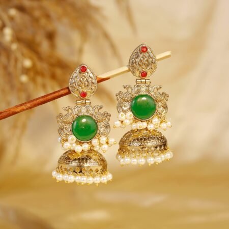 Emerald Green Tejomaya Gold Jhumka