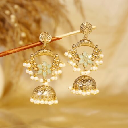 Mint Green Jharokha Bloom Gold Dome Jhumka
