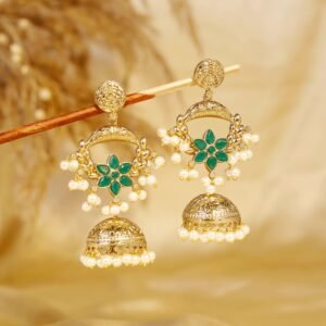 Emerald Green Jharokha Bloom Gold Dome Jhumka
