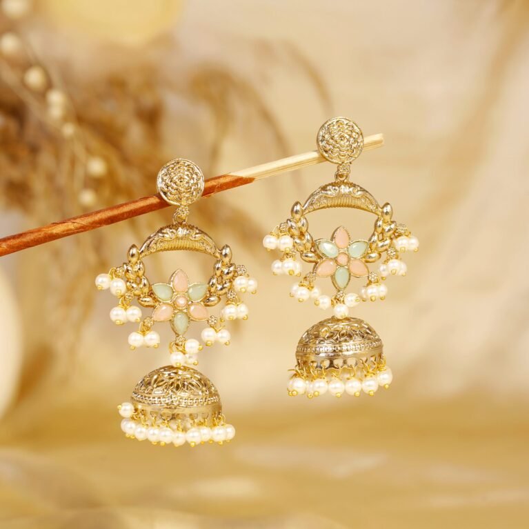 Pastel Multicolour Jharokha Bloom Gold Dome Jhumka