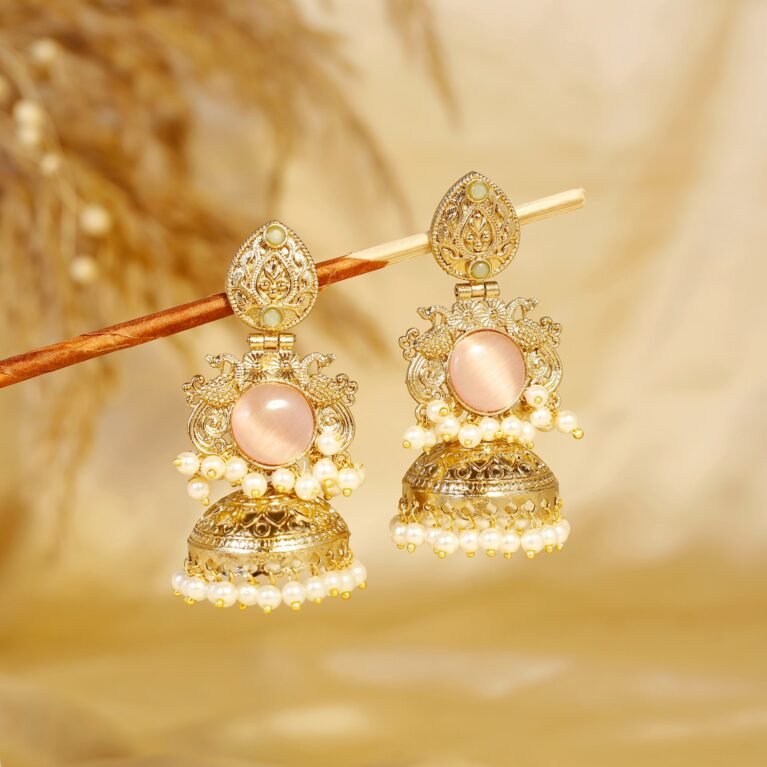 Blush Pink Tejomaya Gold Jhumka