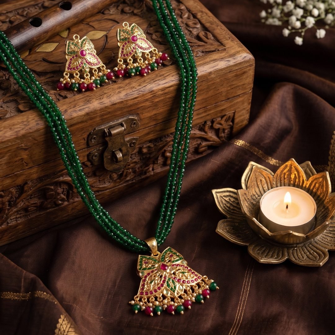 Emerald Jadau Gold-Plated Cascade Necklace & Earring Set