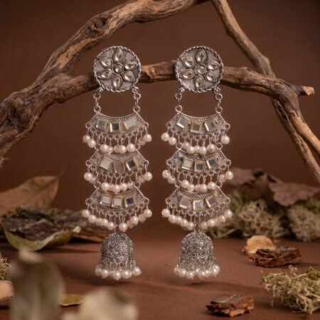 Darpan Cascade Floral Dome Antique Silver Jhumka
