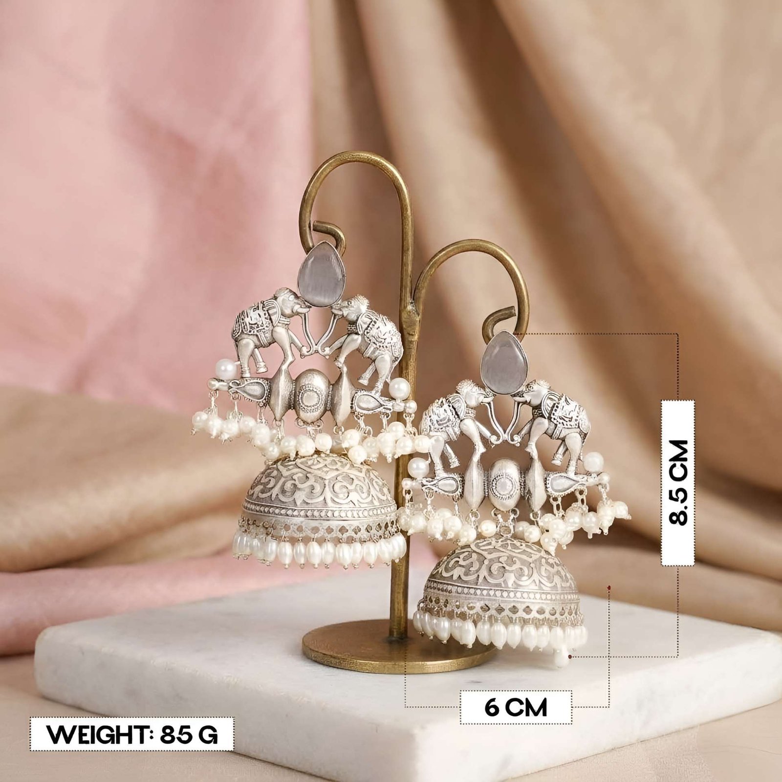Smoke Grey Ambari Antique Silver Jhumka