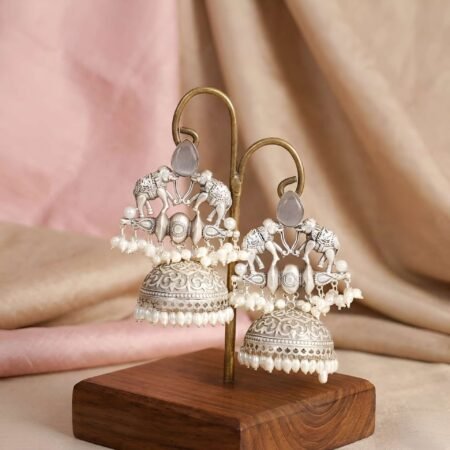 Smoke Grey Ambari Antique Silver Jhumka