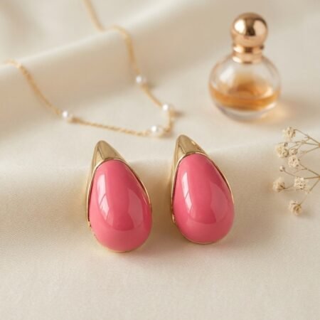 Flamingo Muse | Gold Plated Enamel Teardrop Stud Earrings
