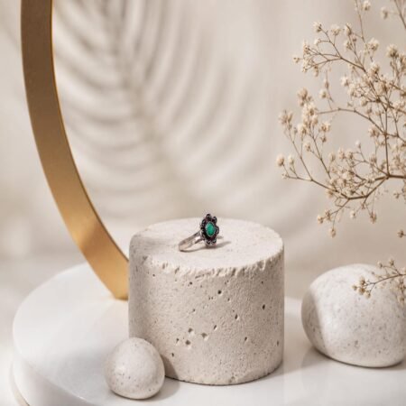 Dew Petal | 925 Sterling Silver Non-Piercing Floral Green Stone Nose Pin
