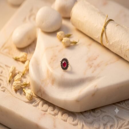 Scarlet Halo | 925 Sterling Silver Non-Piercing Beaded Red Stone Nose Pin