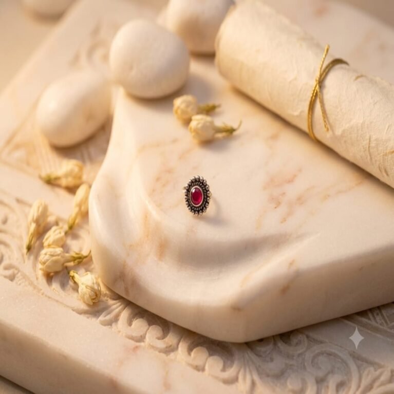 Scarlet Halo | 925 Sterling Silver Non-Piercing Beaded Red Stone Nose Pin