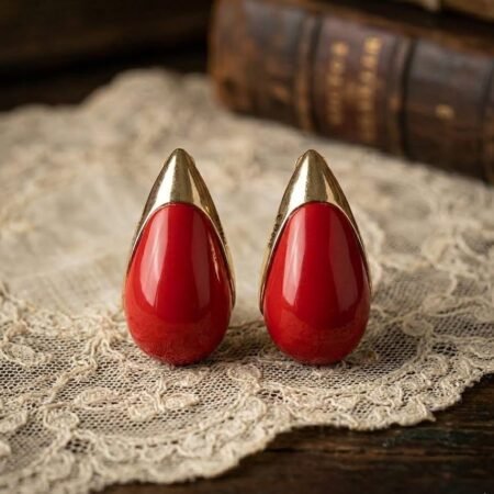 Scarlet Muse | Gold Plated Enamel Teardrop Stud Earrings