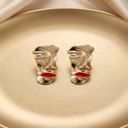 Abstract Aria Red Lip Sculptural Visage Danglers