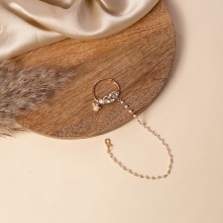 Moonvine | Gold Plated Kundan Pearl-Chain Nose Ring