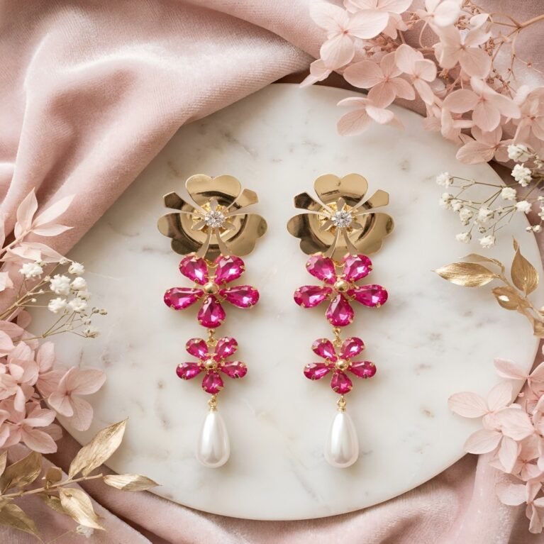 Fuchsia Florissant Pearl Drop Earrings