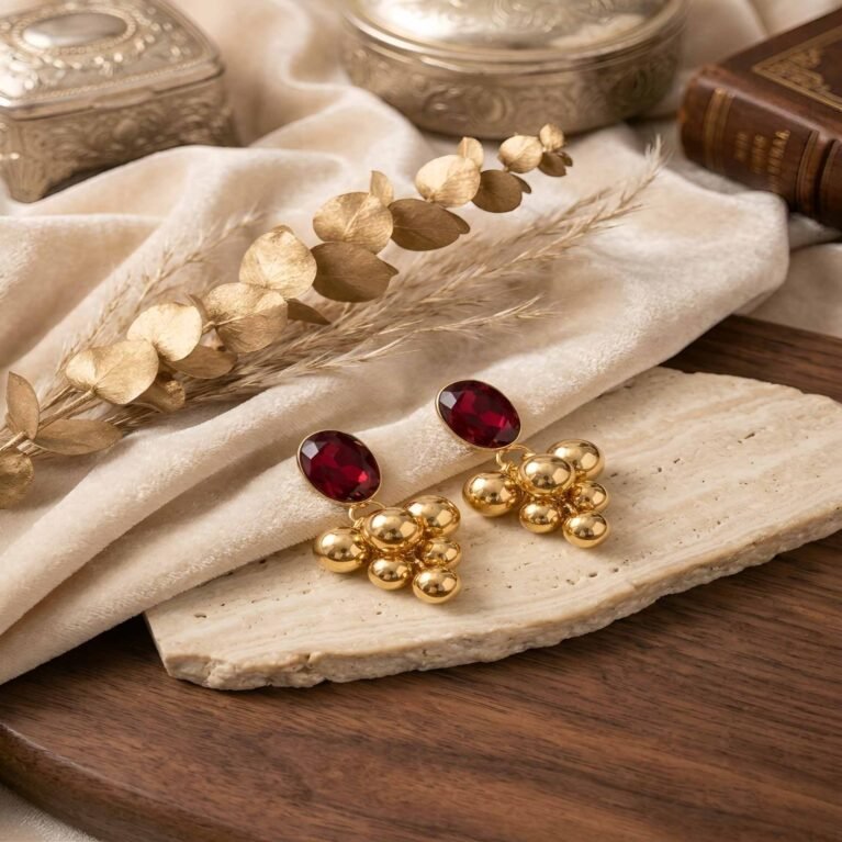 Crimson Cluster Stud Earrings