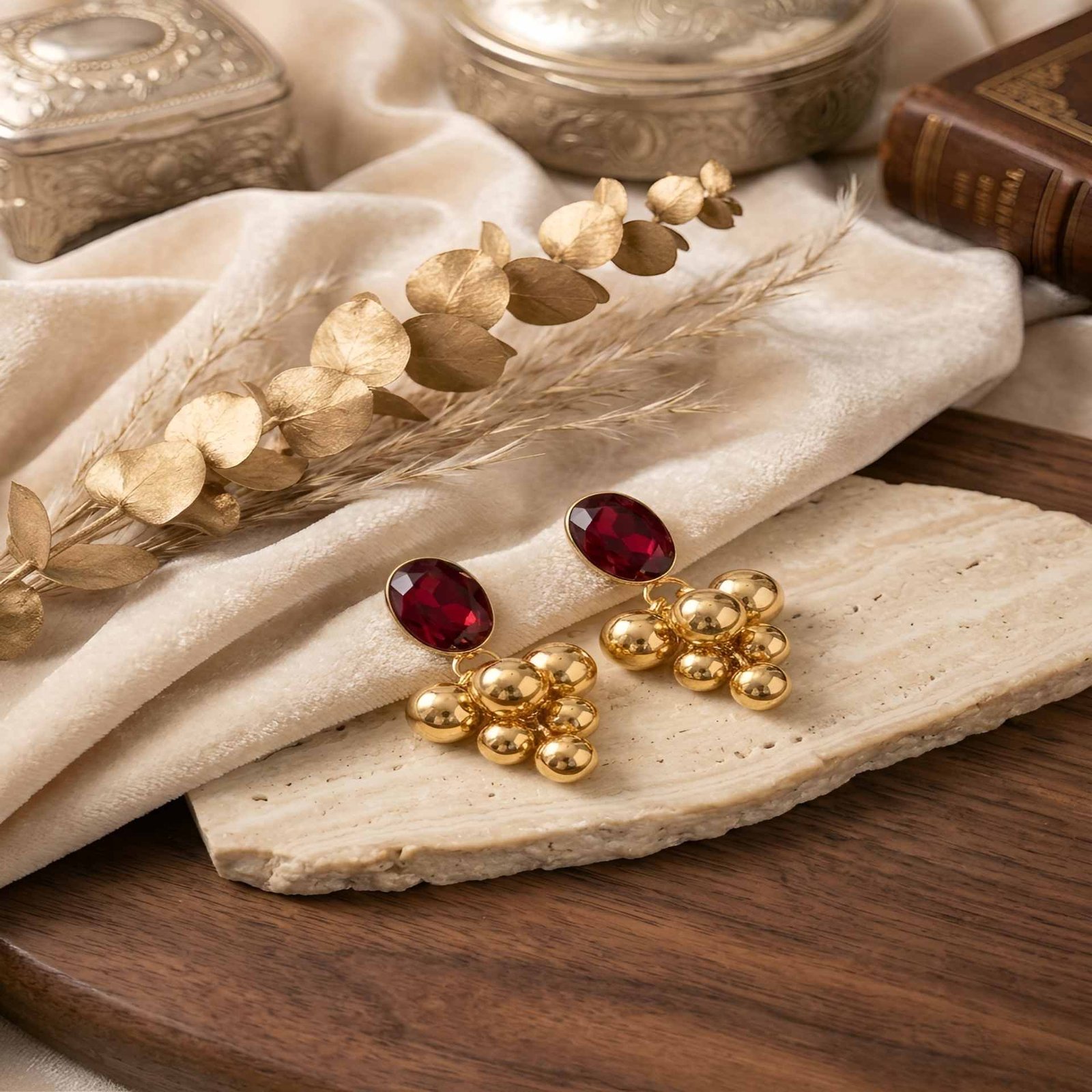 Crimson Cluster Stud Earrings