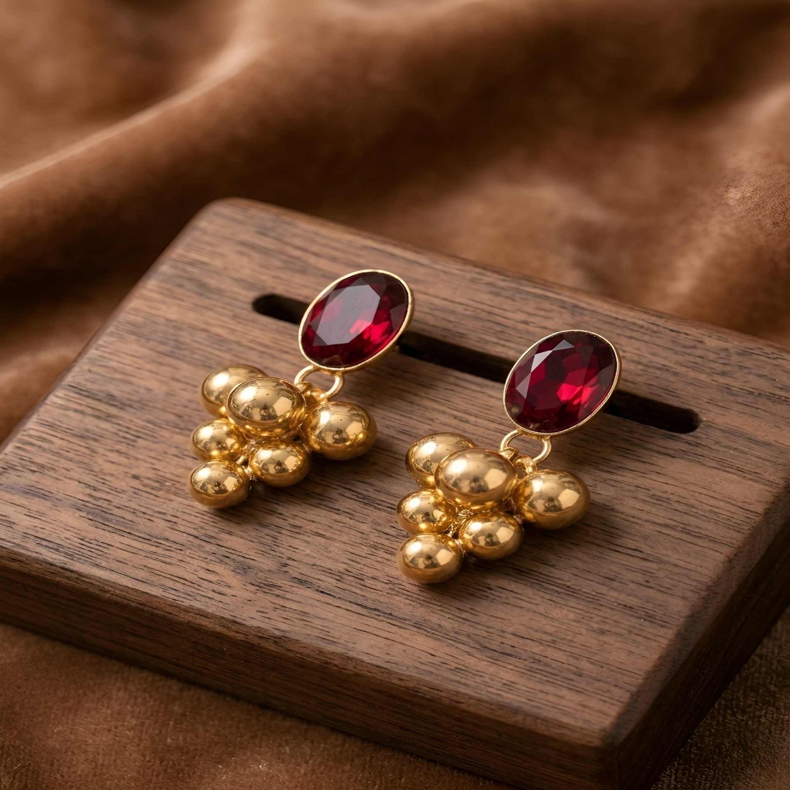 Crimson Cluster Stud Earrings