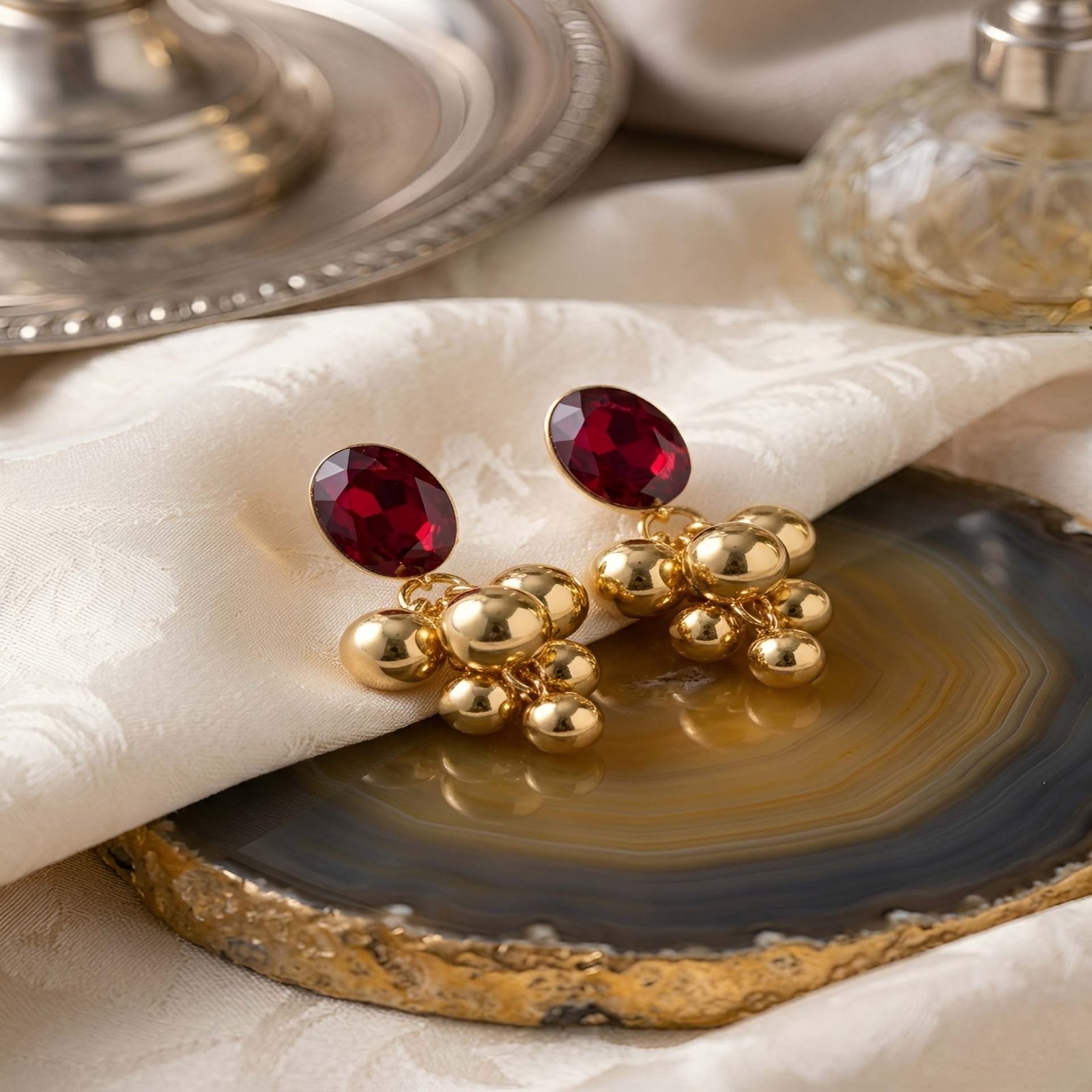 Crimson Cluster Stud Earrings