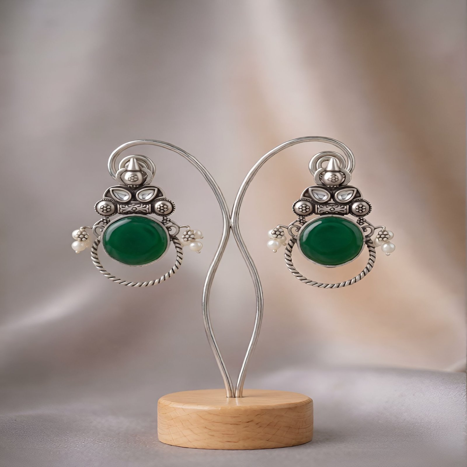 Emerald Lunette Stone Stud Earrings