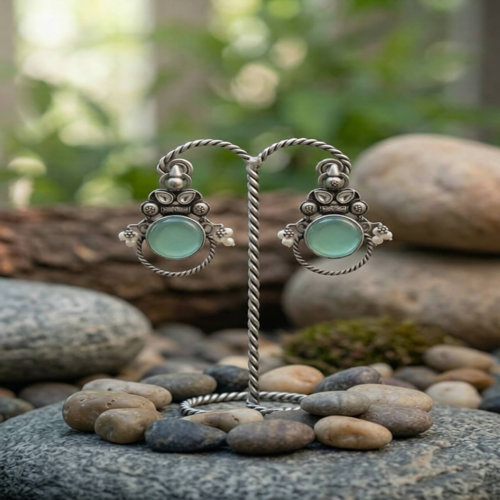 Turquoise Lunette Stone Stud Earrings