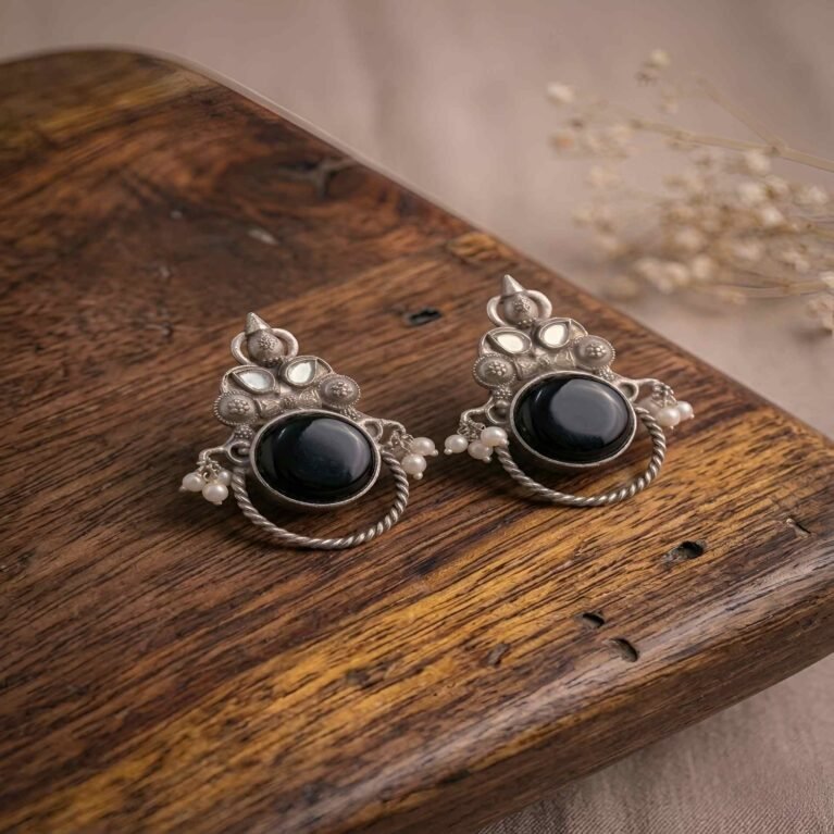 Midnight Lunette Stone Stud Earrings
