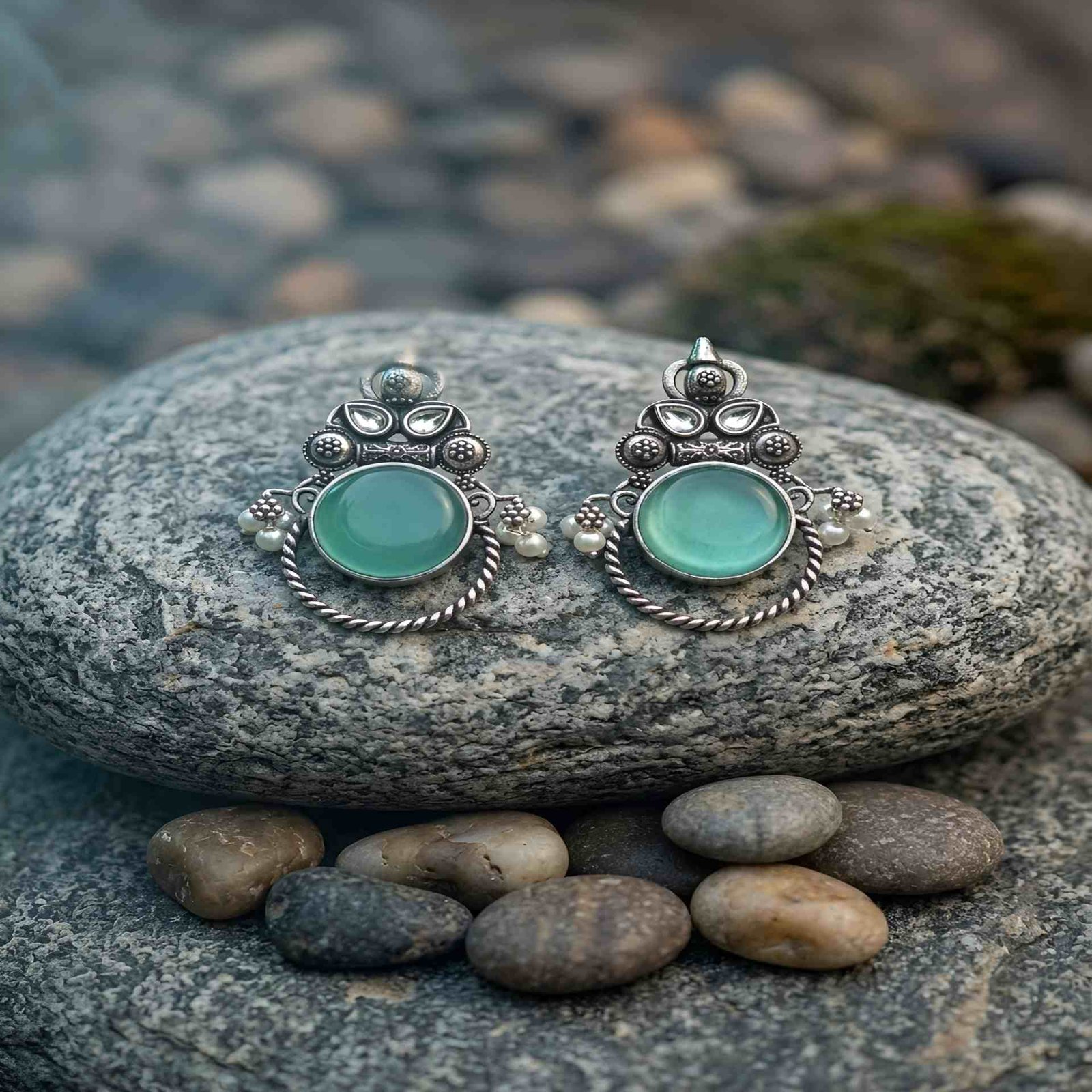 Turquoise Lunette Stone Stud Earrings