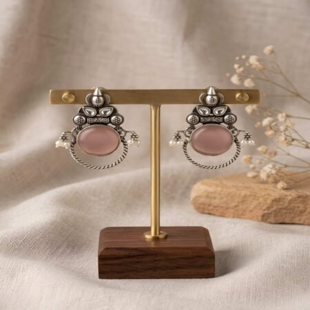 Rose Lunette Stone Stud Earrings
