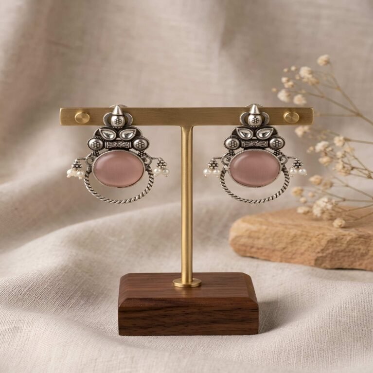 Rose Lunette Stone Stud Earrings