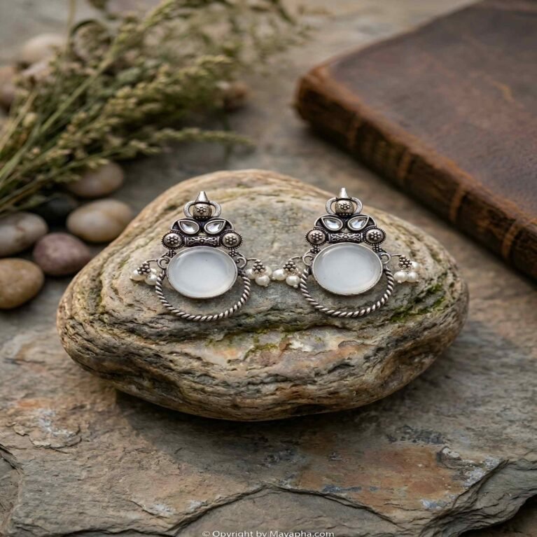 Pearl White Lunette Stone Stud Earrings