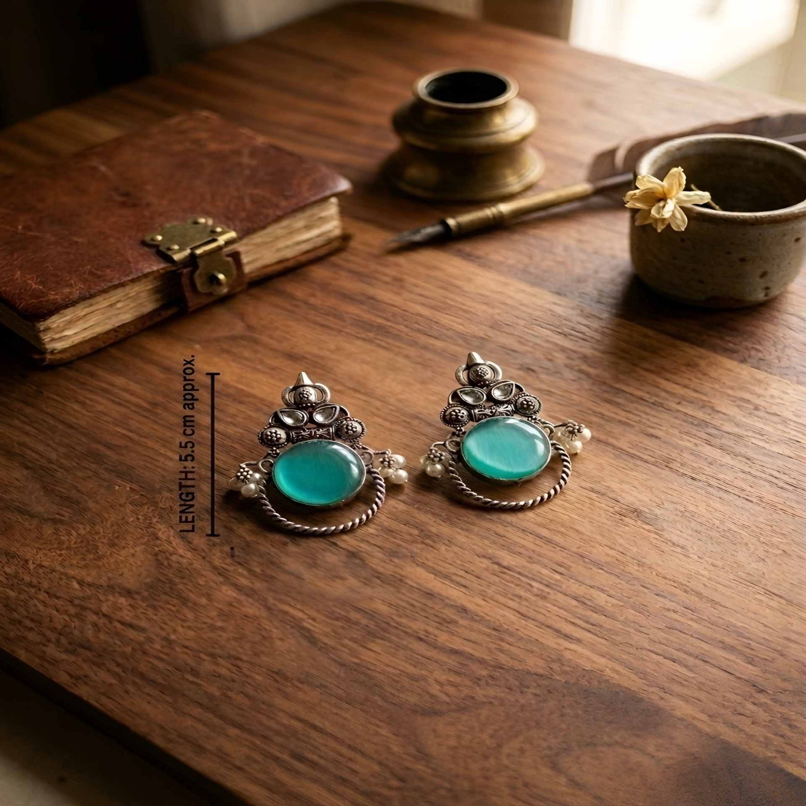 Turquoise Lunette Stone Stud Earrings