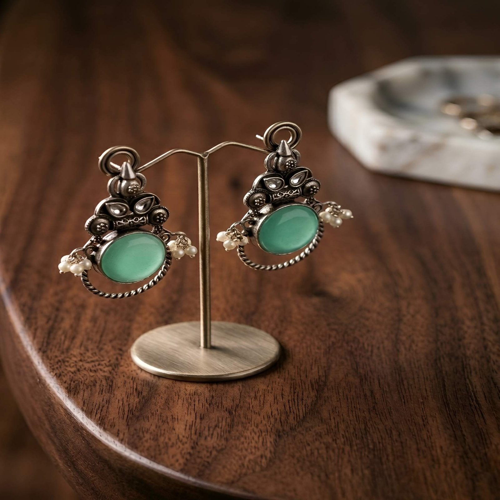 Turquoise Lunette Stone Stud Earrings