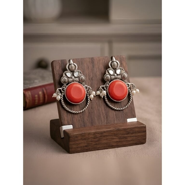 Coral Lunette Stone Stud Earrings