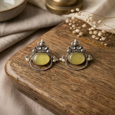 Pistachio Lunette Stone Stud Earrings