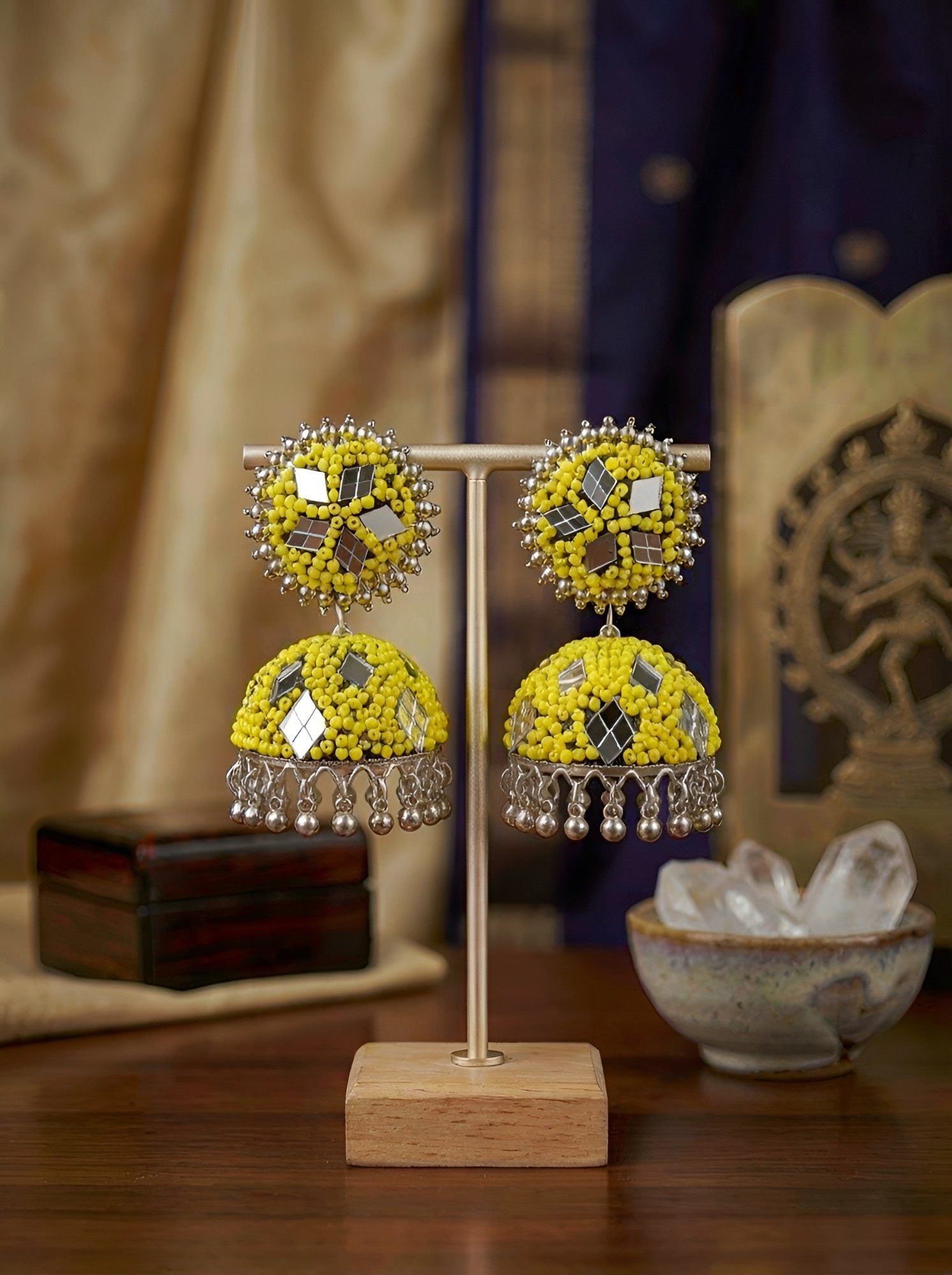Mirror Glam Nazakat Amaltas Antique Oxidised Silver Jhumka