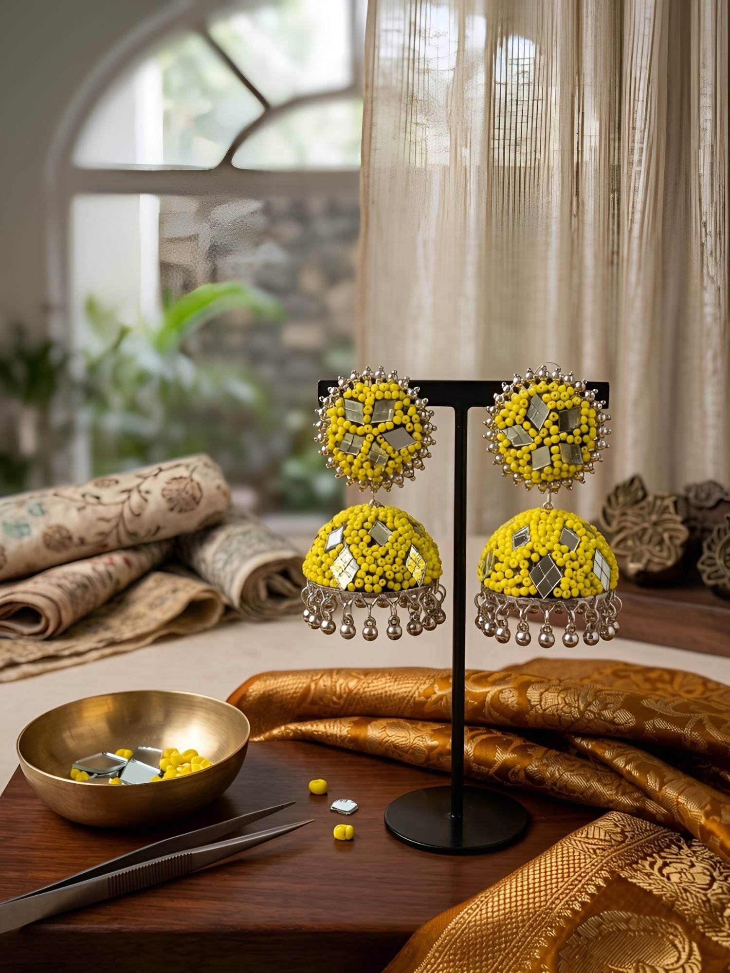 Mirror Glam Nazakat Amaltas Antique Oxidised Silver Jhumka