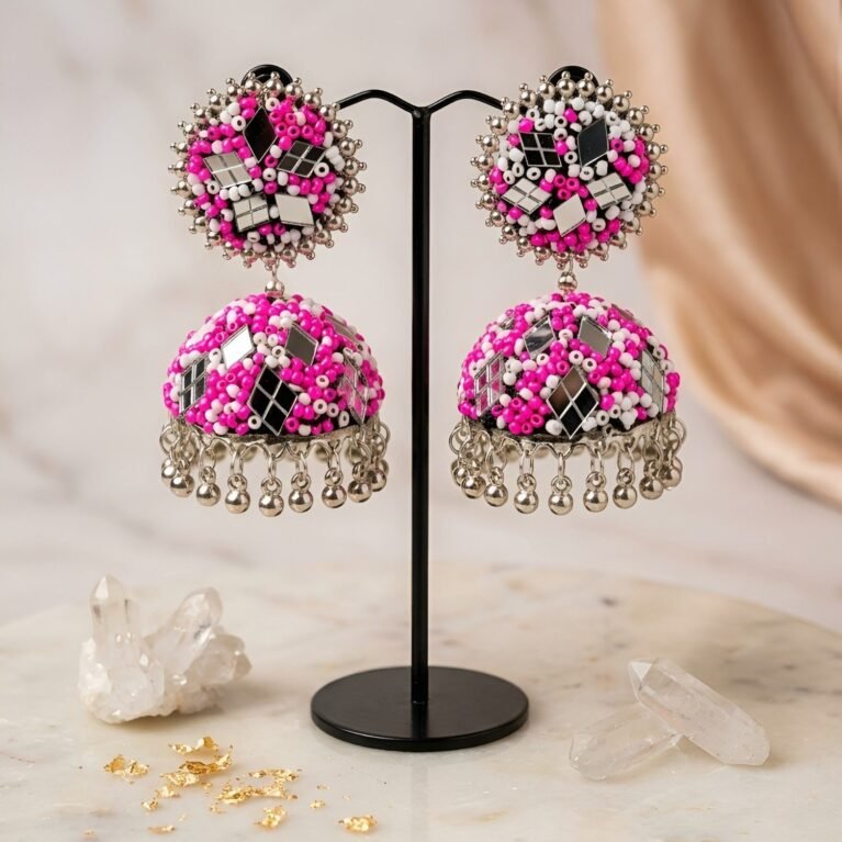 Mirror Glam Nazakat Gulrang Antique Oxidised Silver Jhumka