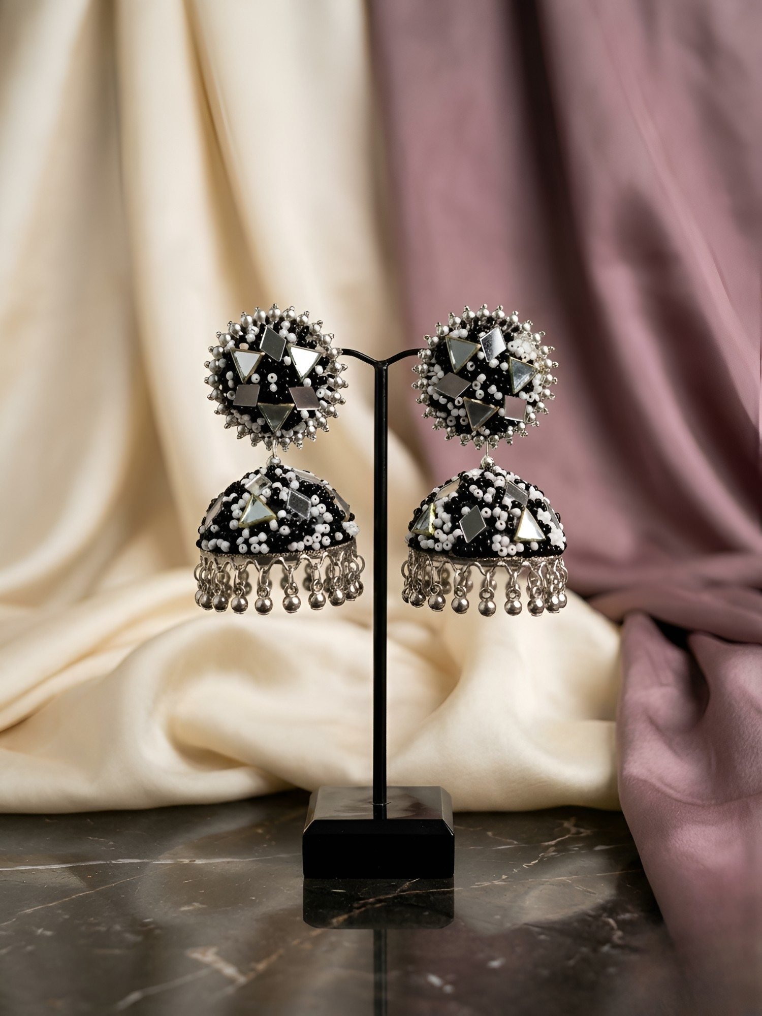 Mirror Glam Nazakat Sitara Antique Oxidised Silver Jhumka