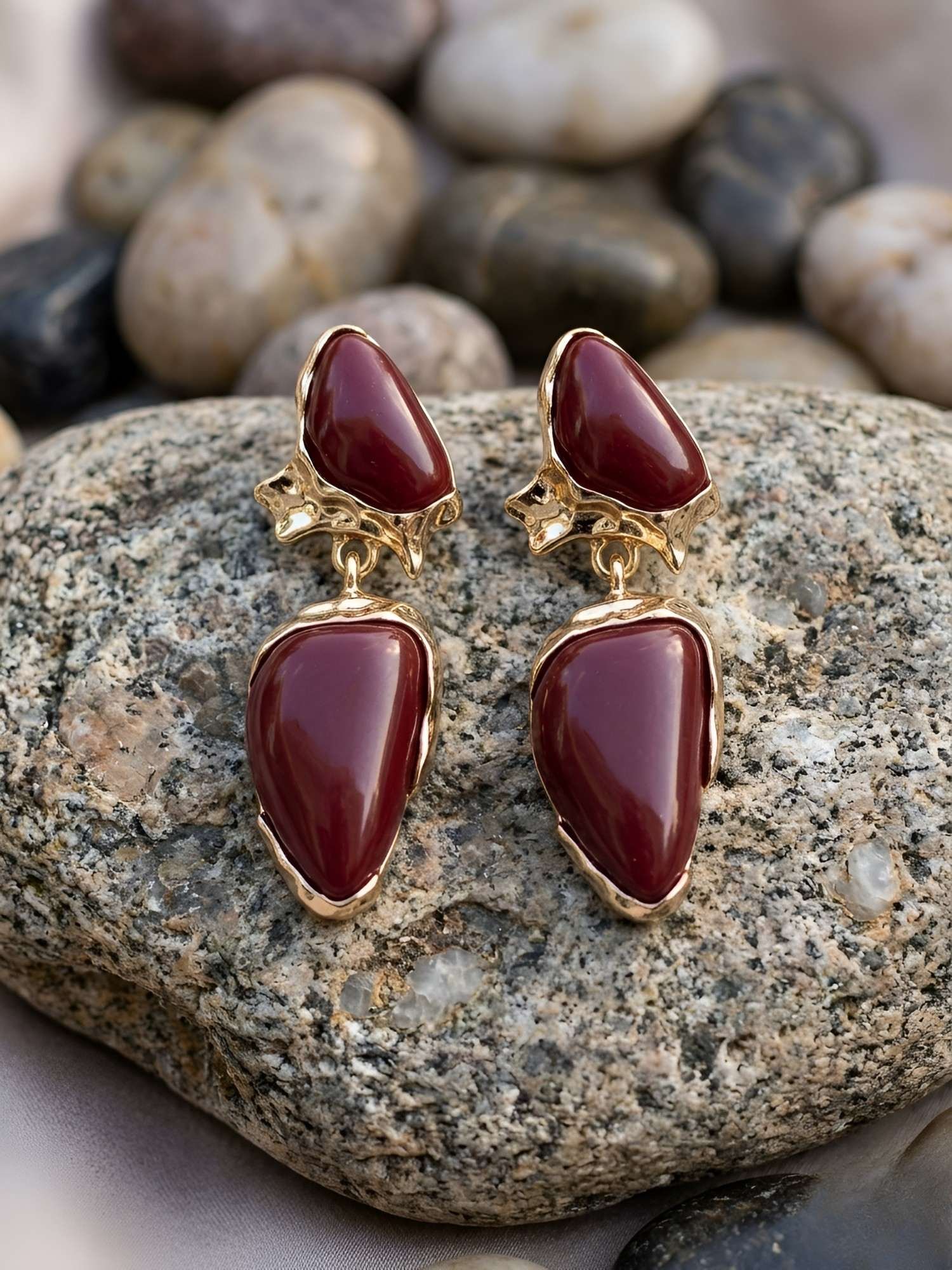 Gilded Geode Merlot Gold Plated Drop Earrings