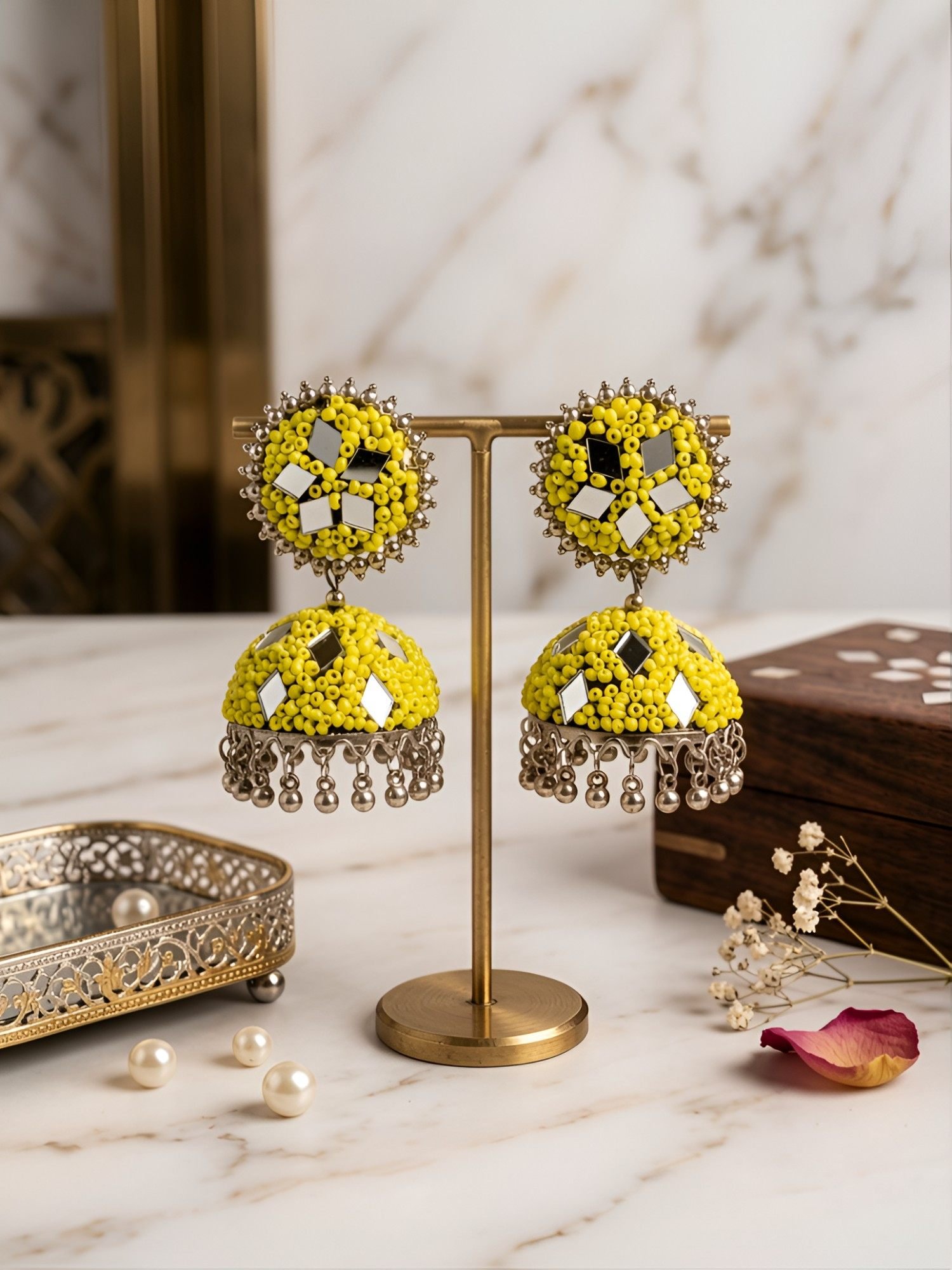 Mirror Glam Nazakat Amaltas Antique Oxidised Silver Jhumka