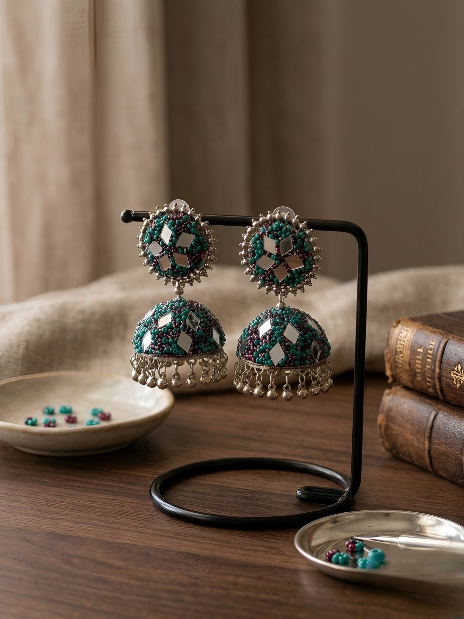 Mirror Glam Nazakat Gulshan Antique Oxidised Silver Jhumka