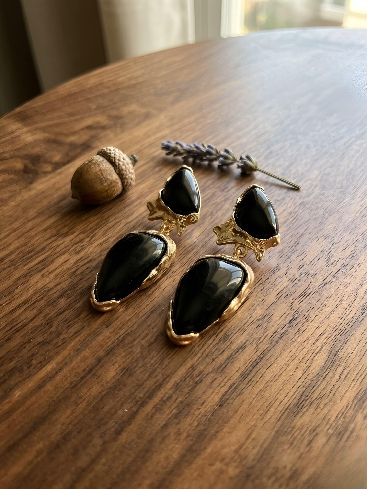 Gilded Geode Obsidian Gold Plated Drop Earrings