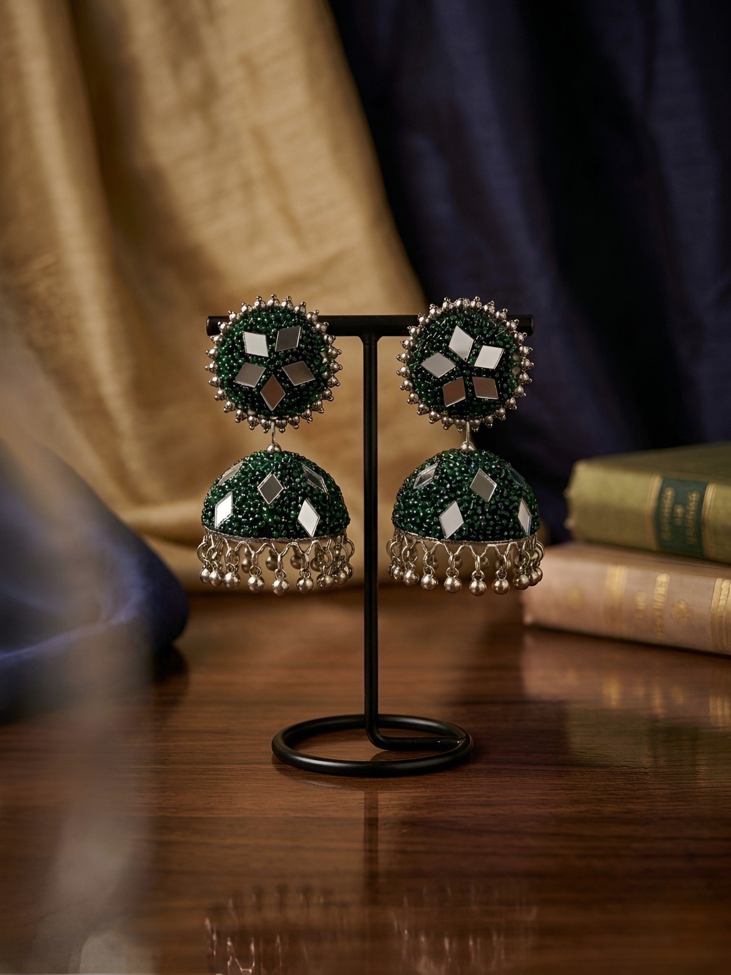 Mirror Glam Nazakat Gulshan Antique Oxidised Silver Jhumka
