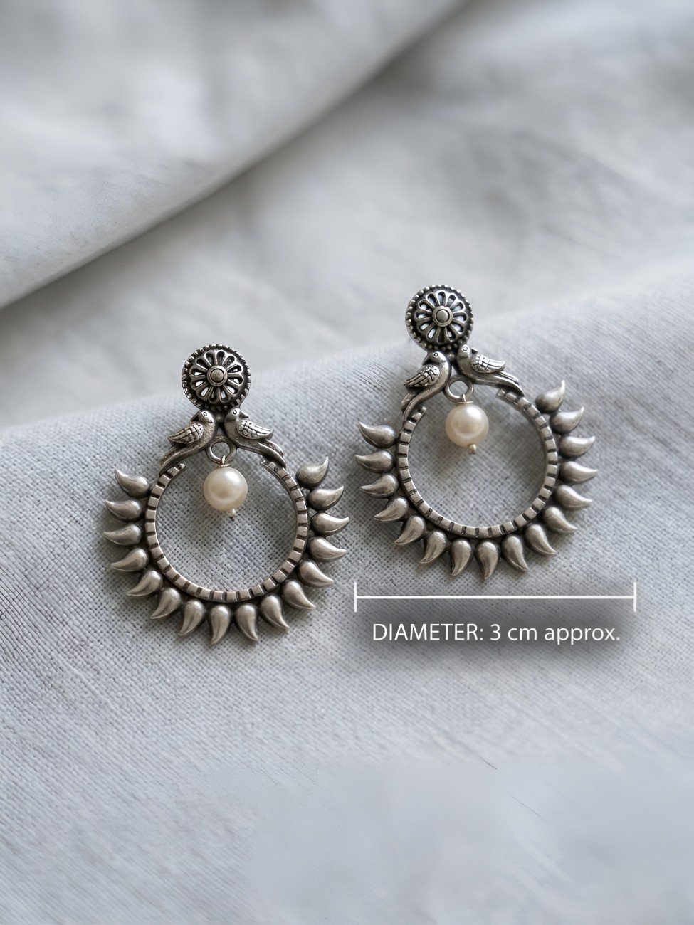 Coronet Pearl Antique Silver Tone Brass Chandbali Earrings