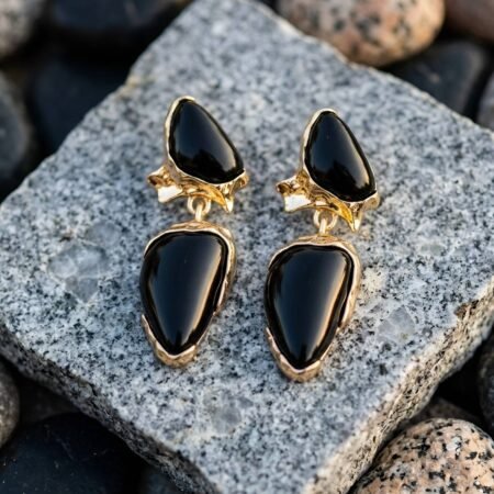 Gilded Geode Obsidian Gold Plated Drop Earrings