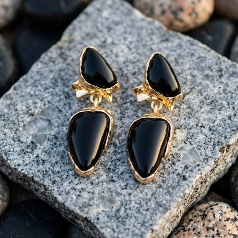 Gilded Geode Obsidian Gold Plated Drop Earrings