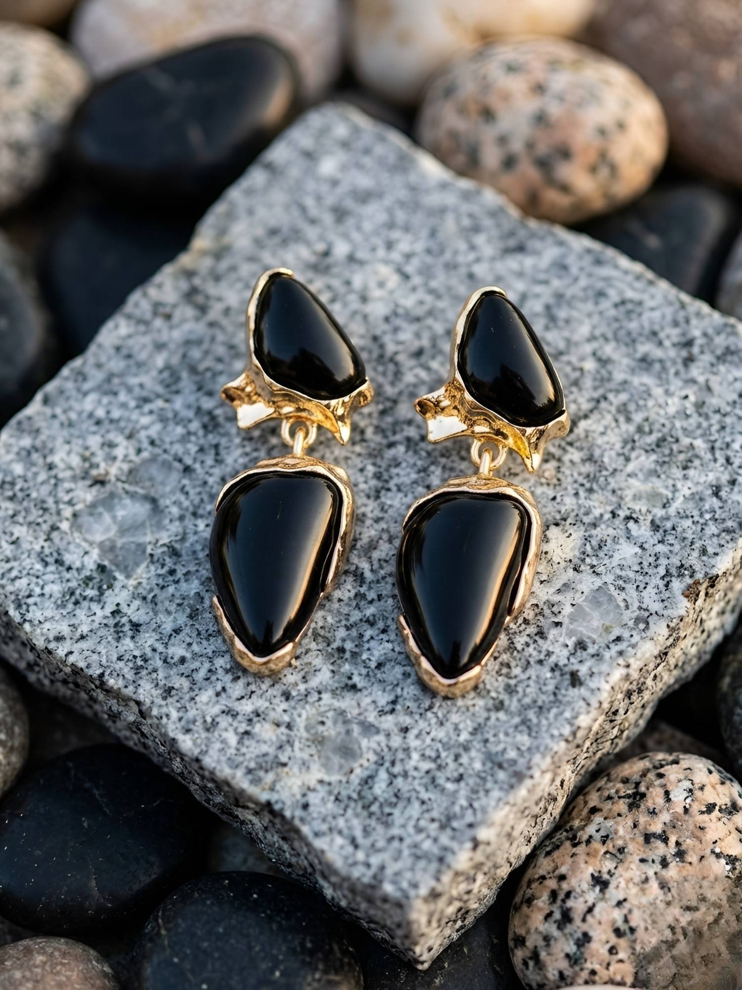 Gilded Geode Obsidian Gold Plated Drop Earrings