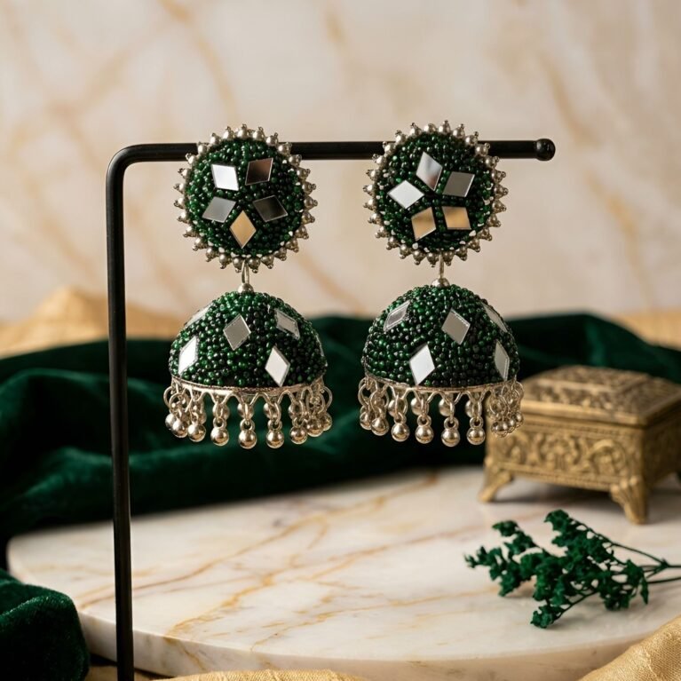 Mirror Glam Nazakat Gulshan Antique Oxidised Silver Jhumka