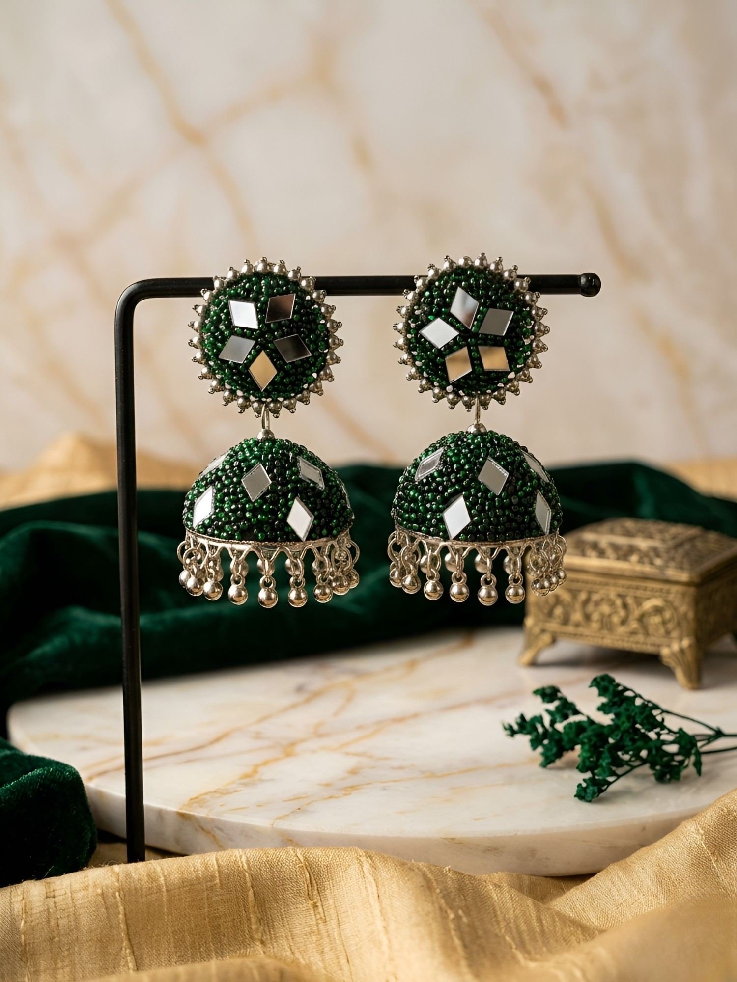 Mirror Glam Nazakat Gulshan Antique Oxidised Silver Jhumka