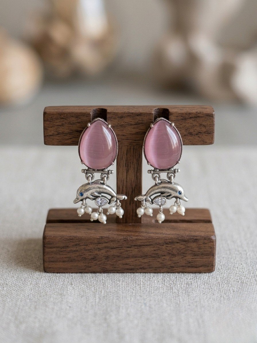 Marina Rose Dolphin Antique Silver Tone Brass Drop Earrings