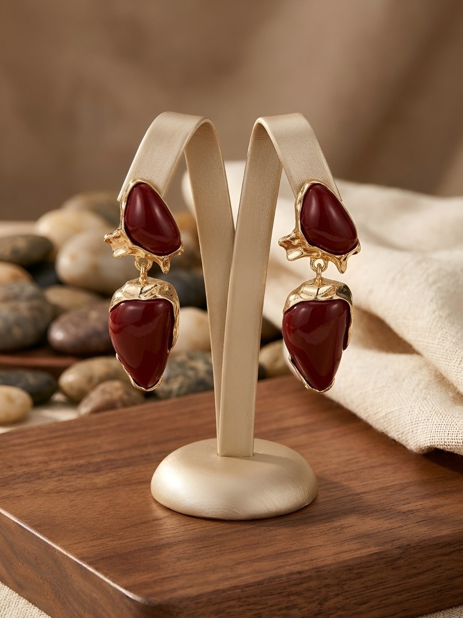 Gilded Geode Merlot Gold Plated Drop Earrings